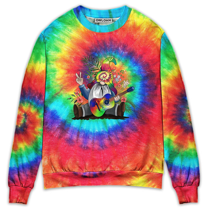 Hippie Believe In The Power Of Music Hippie Gnome - Sweater - Ugly Christmas Sweater