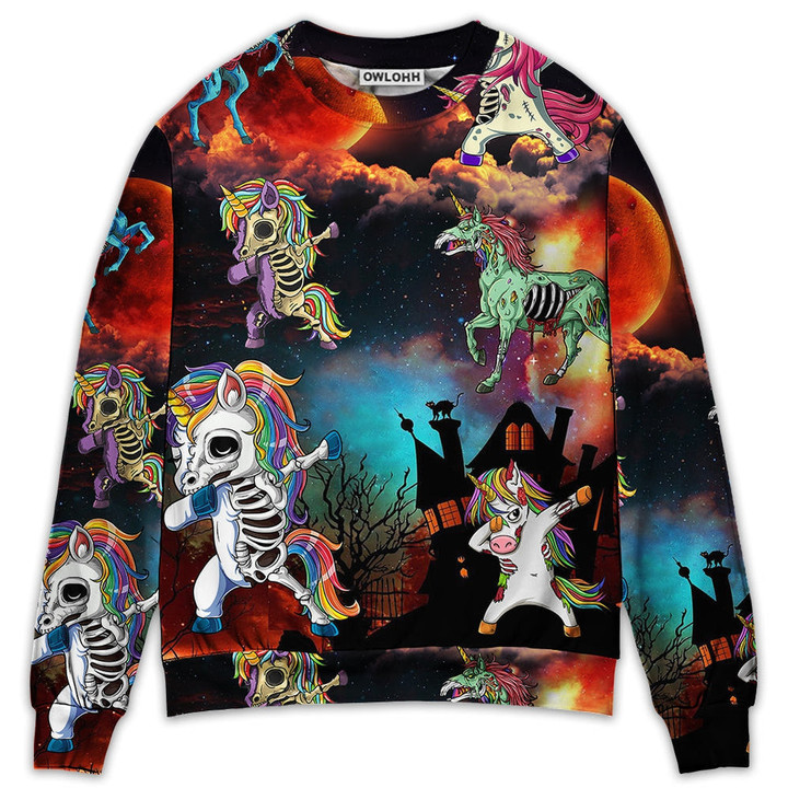 Halloween Zombie Unicorn Dabbing - Sweater - Ugly Christmas Sweaters