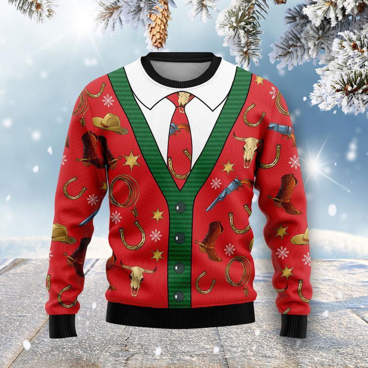 Cowboy Ugly Christmas Sweater 3D Printed Best Gift For Xmas Adult | US4743