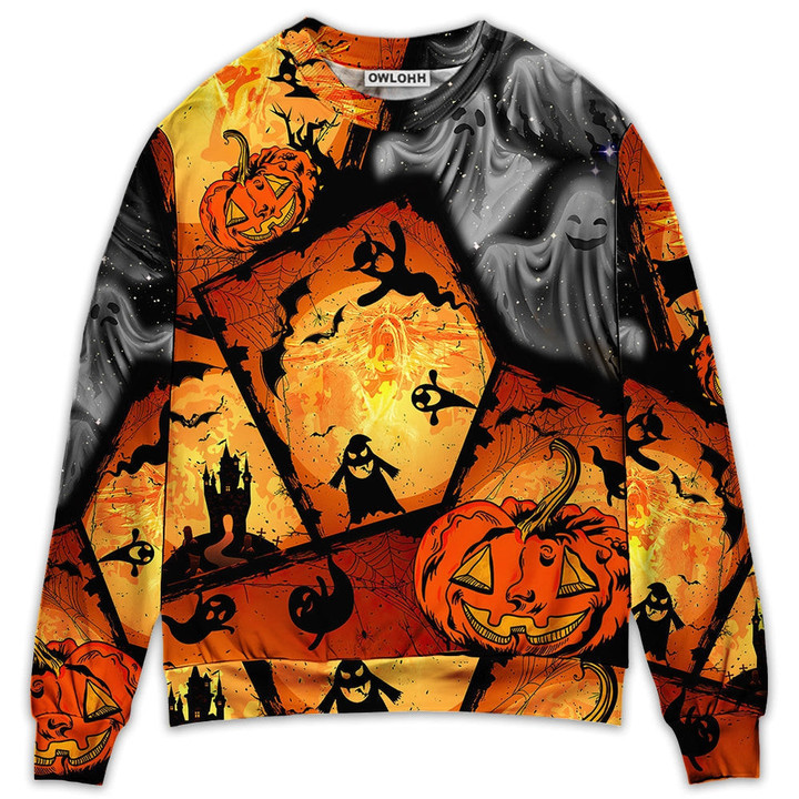 Halloween Ghost Pumpkin Scary - Sweater - Ugly Christmas Sweaters