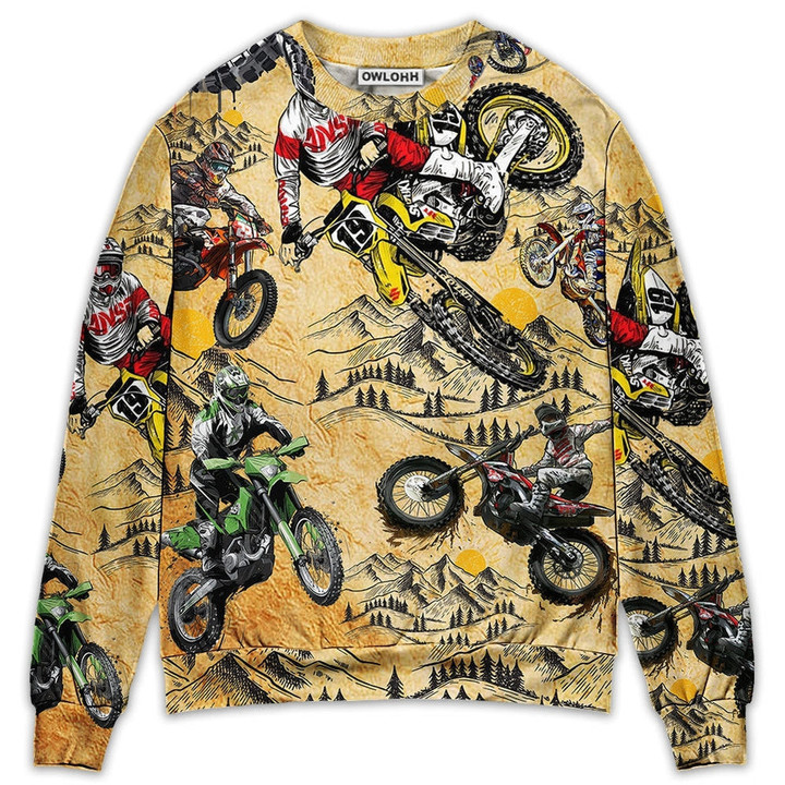 Motocross Lover Motorcycle Biker Vintage Art Style - Sweater - Ugly Christmas Sweaters