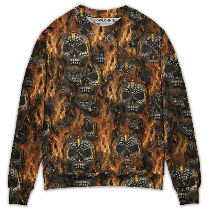 Skull Bullet Head Shot Fire - Sweater - Ugly Christmas Sweaters