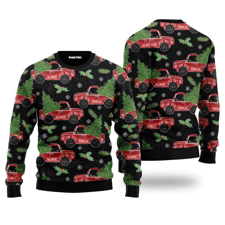 Red Truck And Pine Trees Pattern Ugly Christmas Sweater 3D Printed Best Gift For Xmas UH2107