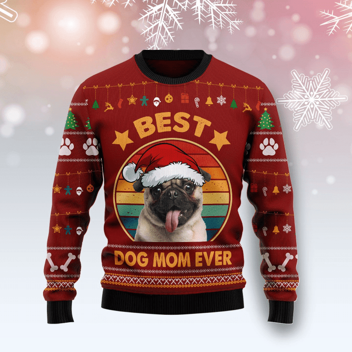 Pug Best Dog Mom Ever Ugly Christmas Sweater