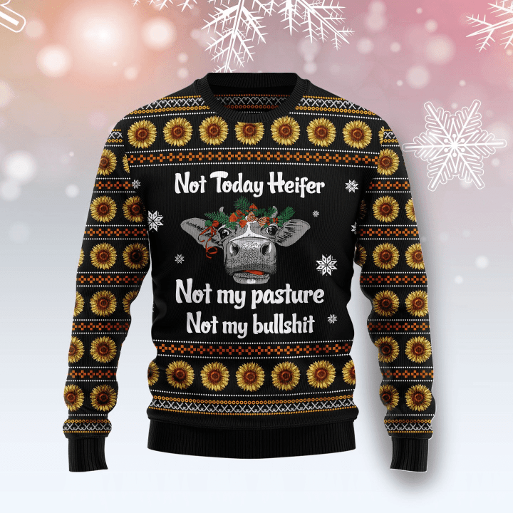 Cow Not Today Sunflower Ugly Christmas Sweater