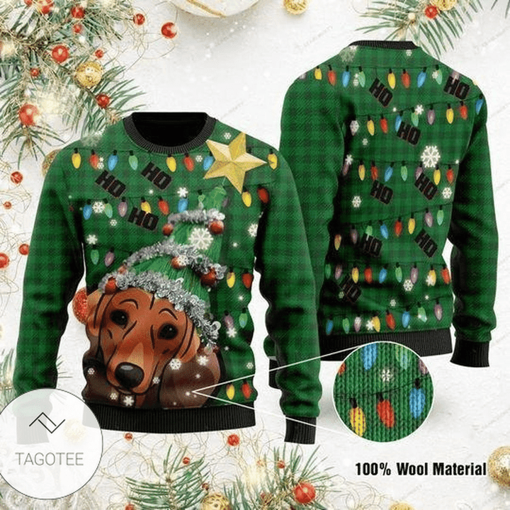Ho Ho Ho Dachshund Christmas Tree Ugly Christmas Sweater