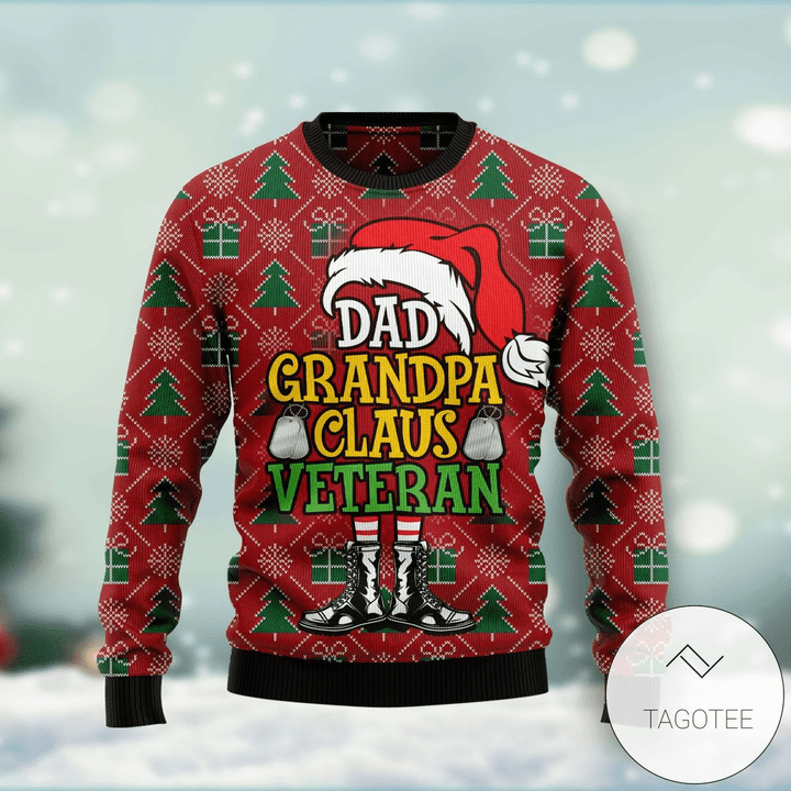 Dad Grandpa Claus Veteran Ugly Christmas Sweater