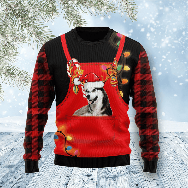 Siberian Husky In Pocket Ugly Christmas Sweater