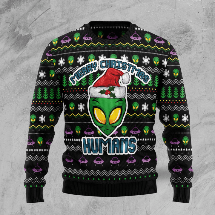 Alien Merry Christmas Humans Ugly Christmas Sweater