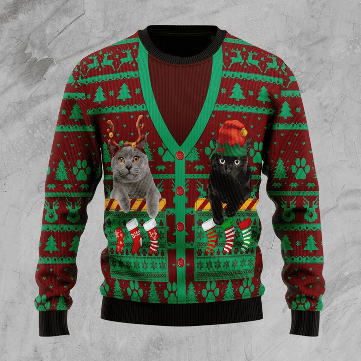 New 2021 Cat Pocket Xmas Ugly Christmas Sweater