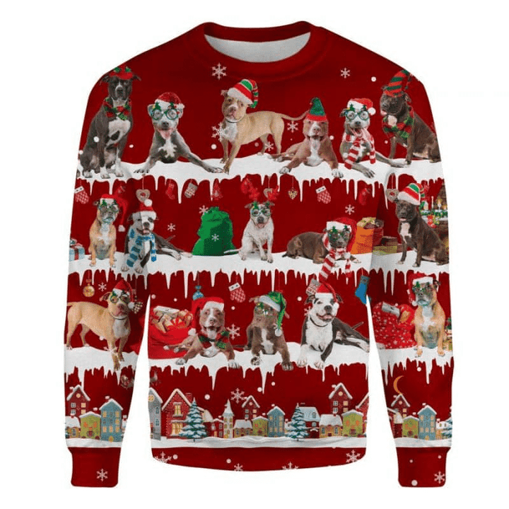 Pitbull Snow Christmas 3D Ugly Sweater