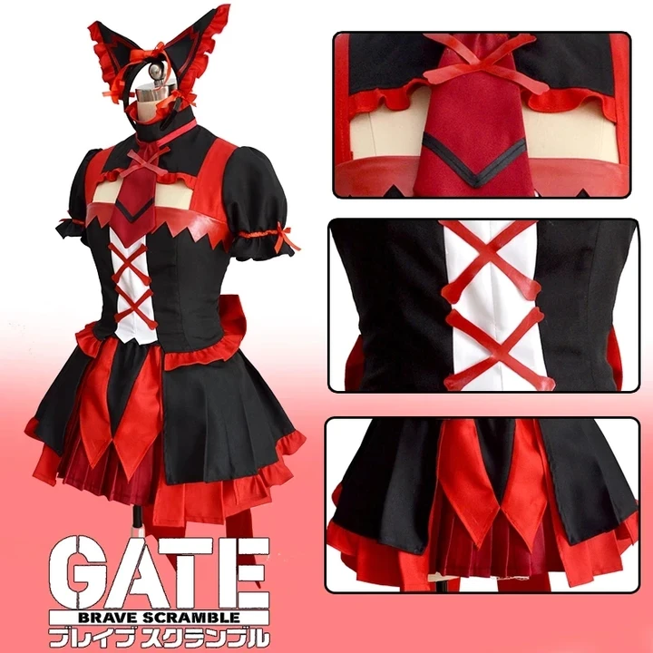 Anime GATE Rory Mercury Cosplay Costume Fancy Dress Short Sleeve Tops Skirt Uniform Suits Wig Boots for Adult Halloween Party