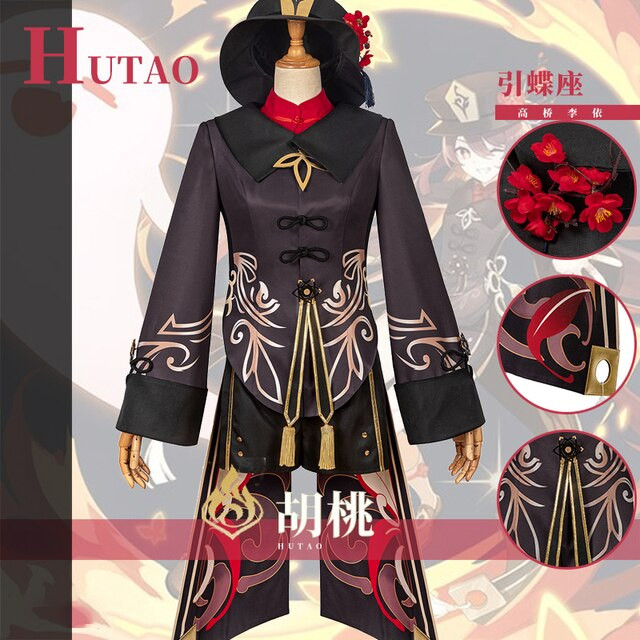 Game Genshin Impact Hu Tao Cosplay Costume Hutao Outfits Dress Uniforms Shoes Wig Accessories For Women Girls Halloween Party