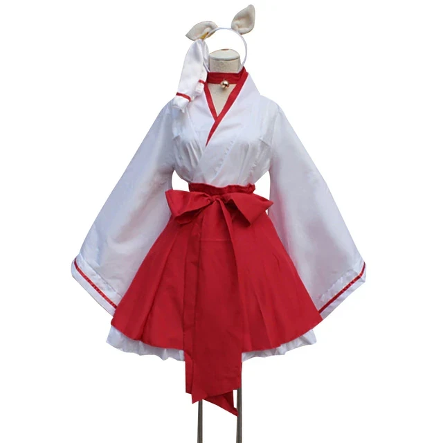 S-5XL Plus Size Japanese Anime Kikyo Kimono Cosplay Women's Miko Costume Fox Spirit Kitsune Kami Oinari Sama Witch Fancy Dress