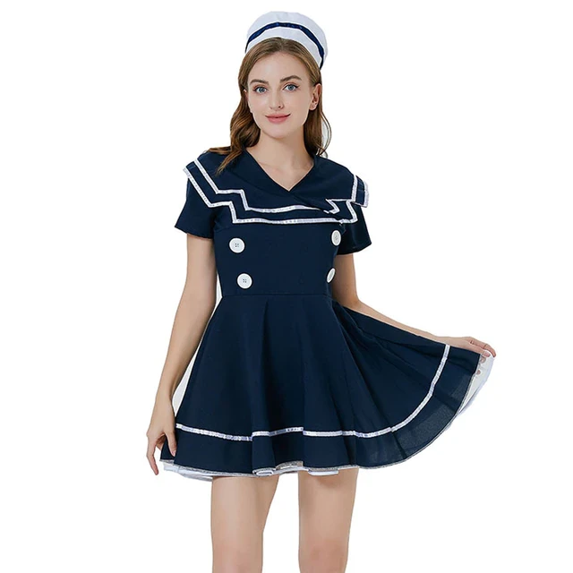 Carnival White Sailor Suit Pin-Up Girl Costume Royal Naval Uniform Clubwear Outfit Cosplay Halloween Party Fancy Dress