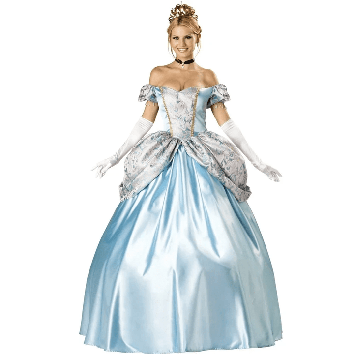 Women Girls Classic Cinderella Princess Dress Adult Sexy Fairy Tale Palace Long Dress Fantasia Party Performance Cosplay Costume