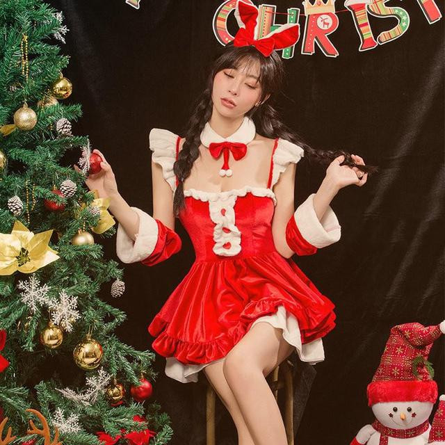 Women Christmas Xmas Maid Outfit Sexy Lady Santa Claus Cosplay Costume Sexy Lingerie Winter Red Dress Maid Waitress Uniform