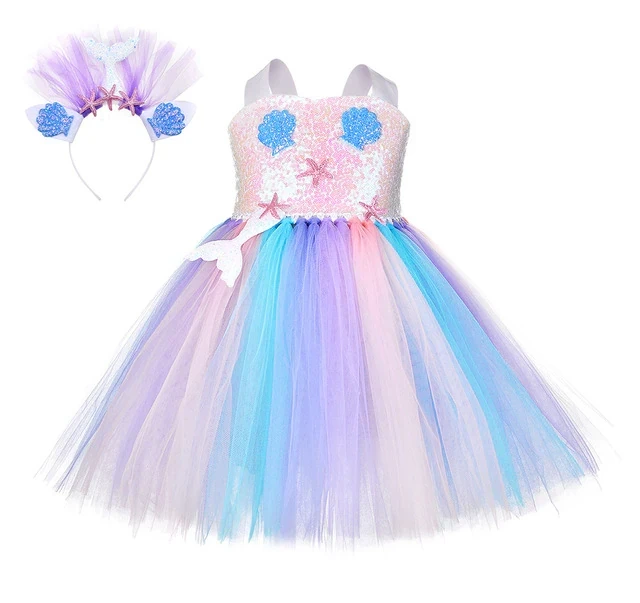 Halloween Girl Cosplay Costume Sequined Mesh Mermaid Tutu Skirt Dress Carnival Party Stage Performance Birthday Party Gift
