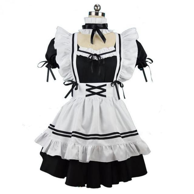 Plus Size Sexy Maid Dress Maid Outfit Cosplay Costume Cute Grils Lolita Dress Halloween Black Dress And White Ruffled Apron Suit