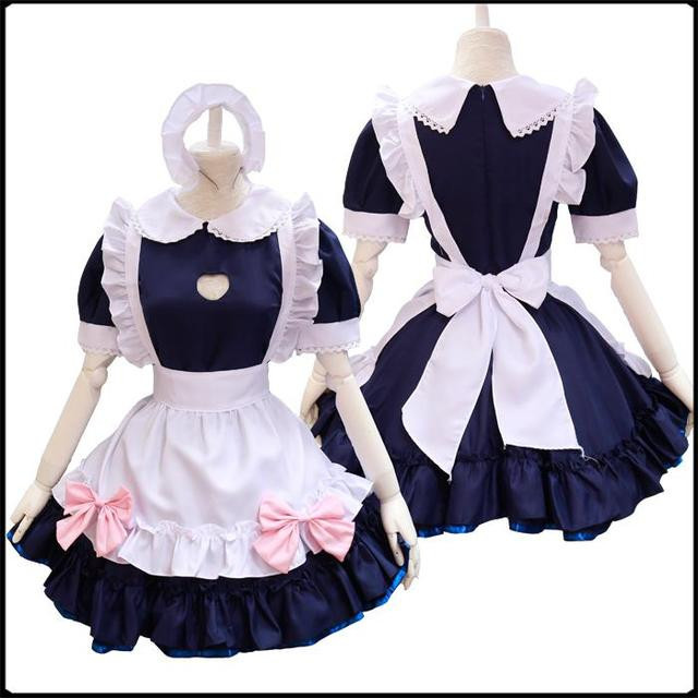 Kawaii Maid Cosplay Costume Bust Open Sexy Maid Dress Lolita Dress Short Sleeves Waitress Outfit Suit Halloween Outfit For Girls