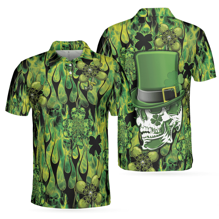 Irish Skull Saint Patricks Polo Shirt, Green Skull St Patrick Day Polo Shirt, Best Gift Idea For Irish Friends