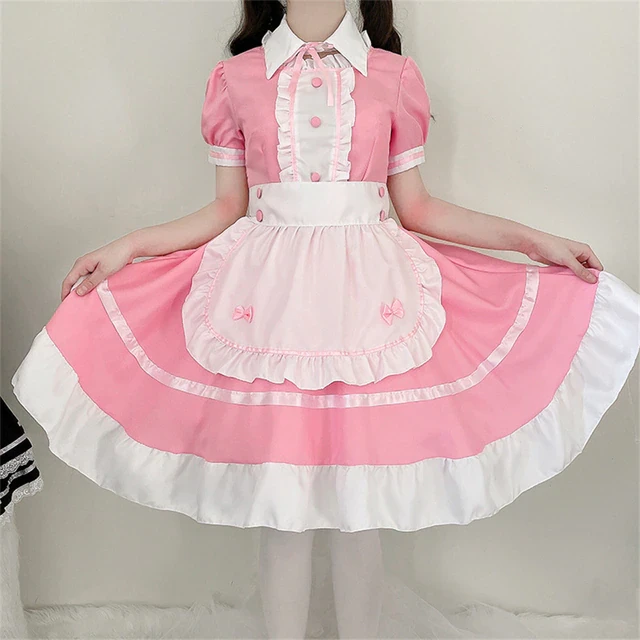 Women Maid Outfit Sweet Gothic Lolita Dresses Anime Cosplay Costumes Apron Dress Uniforms Plus Size Pink Halloween Costume