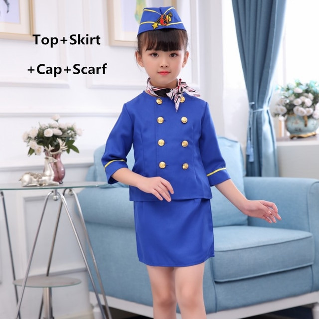 Children Flight Attendant Boys Pilot Cosplay Costume Halloween Fancy Party Gift Stewardess Air Force Masquerade Clothing Set