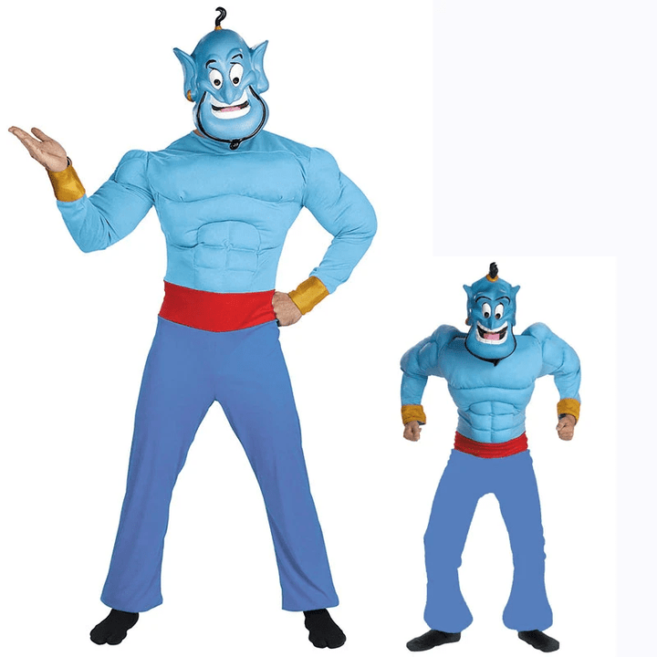 Kids Lamp God Aladdin's Genie Muscle Cosplay Costumes Children Halloween Costume For Party Carnival Boys Blue Jumpsuit And Mask