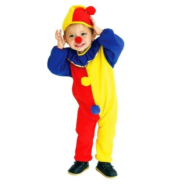 Children Halloween Buffoon Costumes Baby Clown Cosplay Costume Circus Jumpsuits Kids Christmas Day New Year Rompers Hat