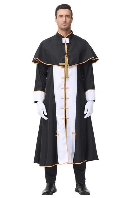 Purim Halloween Medieval European Religious Men God Father Missionary Gothic Male Wizard Costume Adult Priest Cosplay Costume