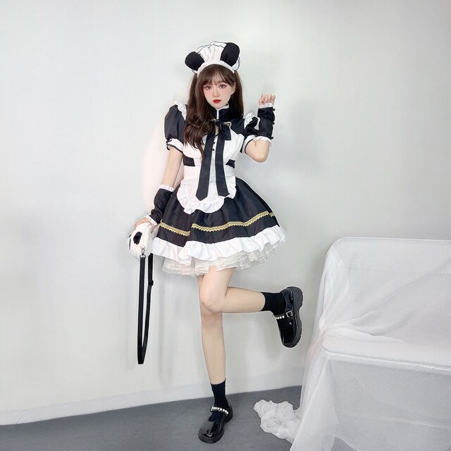 Classic Black and White Maid Outfit Lolita Dress Halloween Schoolgirl Cosplay Costume Student Kawaii Clothing Servant Uniform