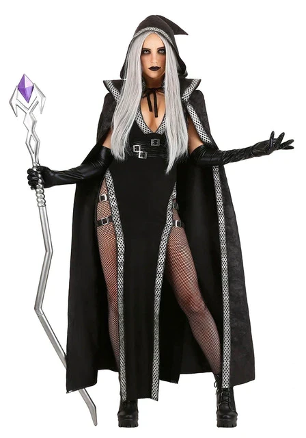 Halloween Game Uniform Demon Witch Outfit Women Gloves Cape Skirt Grinder Uniform Maleficent 3Pcs Long Dress Cosplay Costume