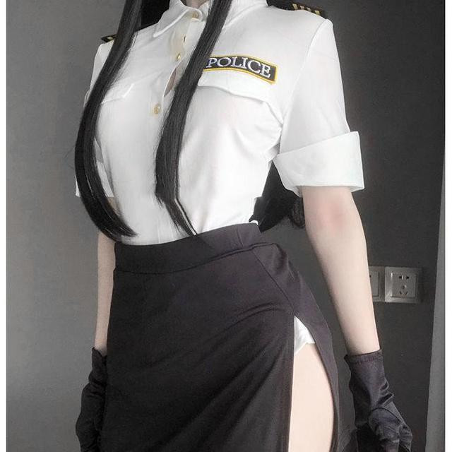 Sexy Cop Outfit Policewoman Cosplay Costume Adult Women Halloween Cosplay Police Uniform Top Skirt Gloves Stockings Hat Suit