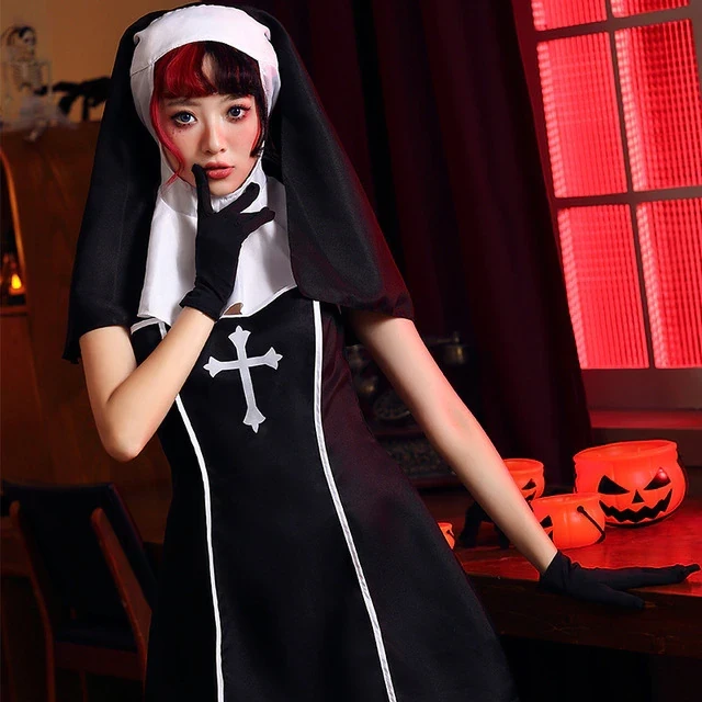 Sexy Lady Nun Costume Halloween Carnival Party Cosplay Nun Uniform Stage Outfit Religious Convent Cosplay Fancy Party Dress