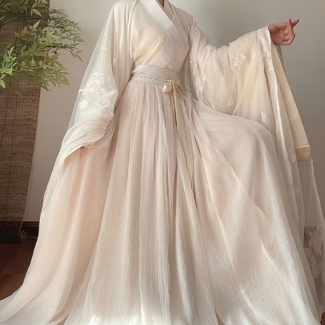 Hanfu Dress Women Ancient Chinese Traditional Hanfu Outfit Female Cosplay Costume Party Show Hanfu Beige White Gown 4pcs Sets