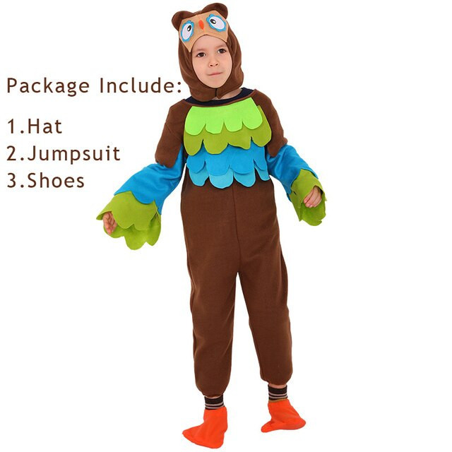 Cartoon Owl Cosplay Jumpsuit For Kids Boy Girls Little Animal Halloween Costumes Performance Party Purim Carnival Clothing