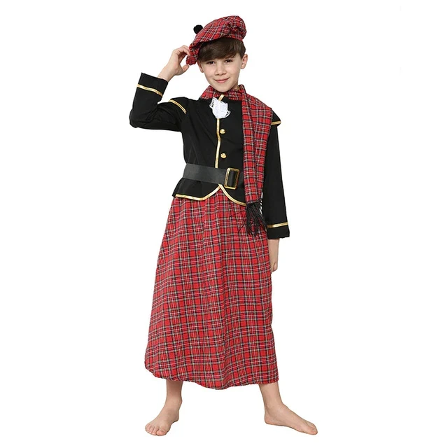 Traditional Scottish Boy Costume For Kids Tartan Clothing Halloween Purim Carnival Performance Party Show National Customs