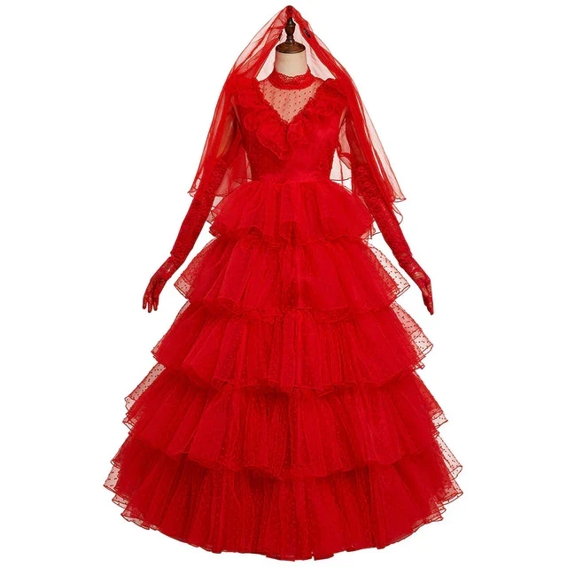 Movie Beetle COS Juice Lydia Cosplay Costume Red Wedding Dress Outfits Halloween Carnival Suit Role Play For Women Ladies