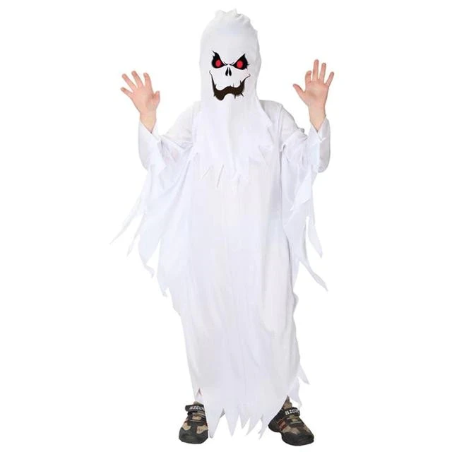 Kids White Spooky Scary Ghost Costume Cosplay For Child Robe Halloween Party Mardi Gras Fancy Dress Colthing Masquerade Dress Up