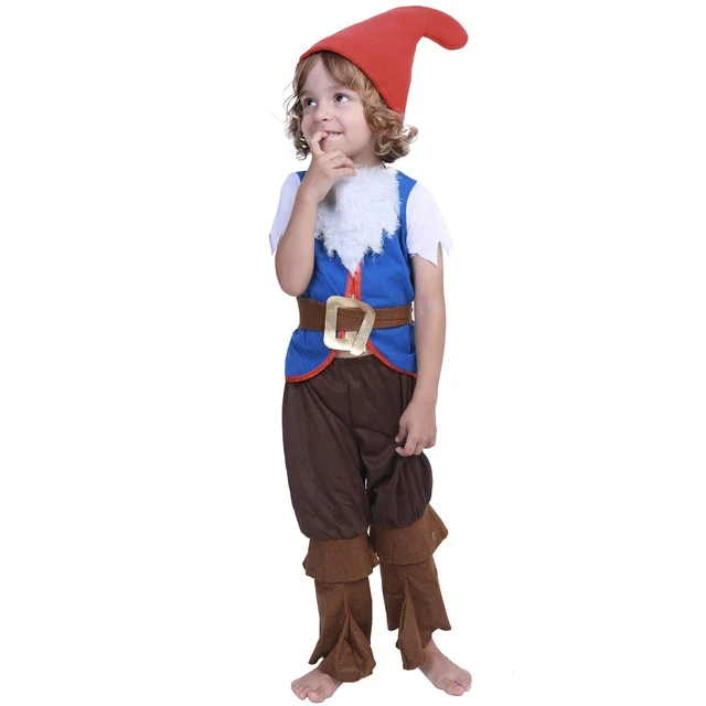 Halloween Kids Cosplay Costumes School Christmas Stage Performance Suit Mushroom Elf Costume Full Set Hat Beard Top Pants Belt