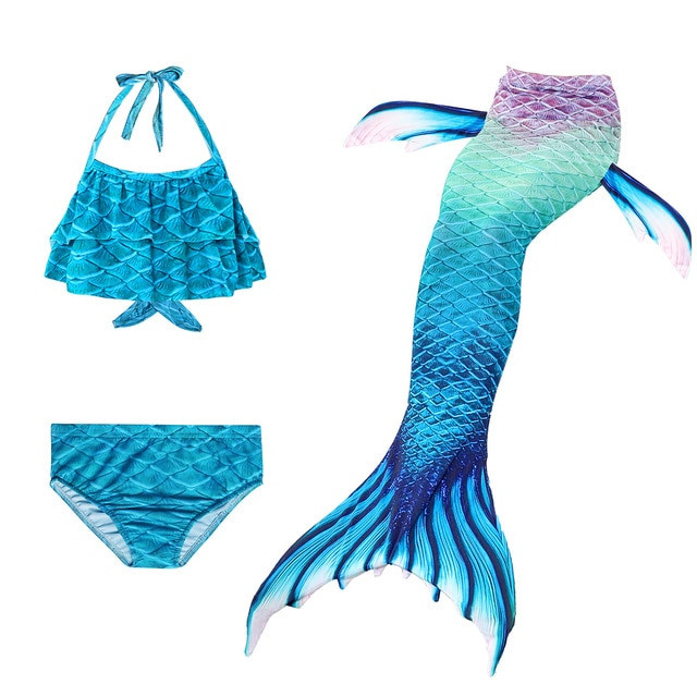 Little Kid Girls Mermaid Tails Swimmable Swimsuit Costume Cosplay Mermaid Tail Swimwear Clothing For Children For Swimming