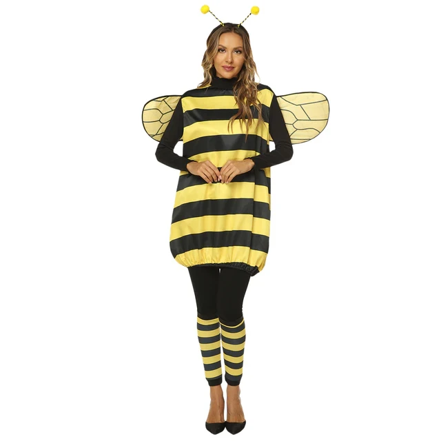 Bee Costumes for Women, Halloween Honey Bee Costume Adult Kids Little Bee Costume, Antennae Headband+Dress+Wings+Leg Warmers