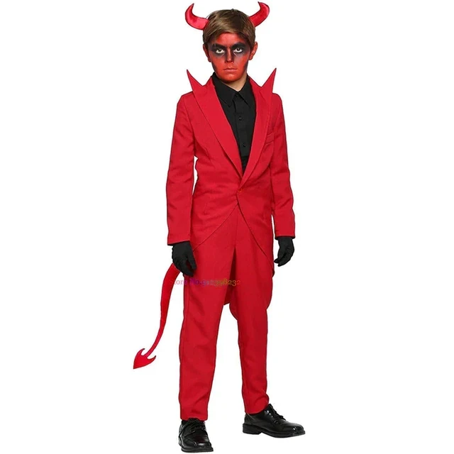 Kids Red Demon Devil Evil Jacket Pants Dress Halloween Cosplay Costumes Boys Girls Bull Ghost Party Role Playing Dress Up Outfit