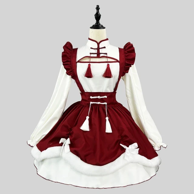 Anime Lolita Maid Cosplay Costume Kawaii School Girl Party Maid Role Play Animation Show Plus Size Long Sleeve Apron Maid Outfit