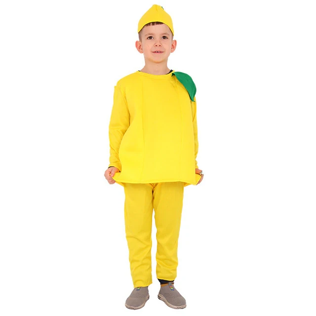 Yellow Lemon Kids Halloween Costume Fruit Suit Dress UP Party Halloween Roleplay Top Pants Headgear Outfits New Arrival