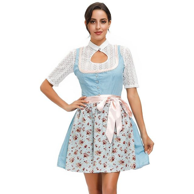 Women Beer Maid Wench Costume German Oktoberfest Traditonal Bavarian Dirndl Dress