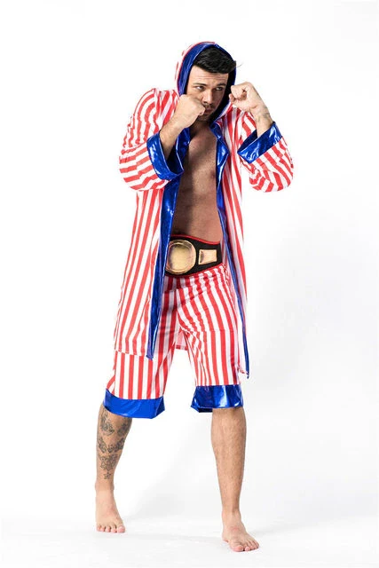 Adult Man Women Tough Boxer Rocky Balboa Costume Halloween Party Boxing Match Robe Fighter World Champion Fantasia Fancy