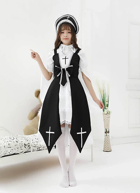 Halloween Christmas Costume Kawaii Maid Jsk Lolita Dresses For Women Vintage Gothic Anime Witch Nun Cosplay Party Dress Cross