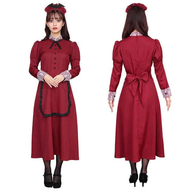 Halloween Anime 2022 Cosplay Costume Lace Turtleneck Bat Maid Dress Dress Personality Gothic Skirt Two-Color Western Dress