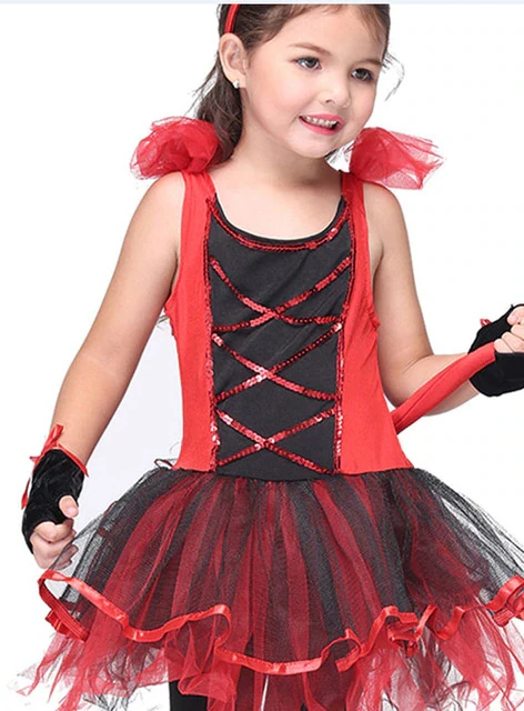 Halloween Cat Gril Costume For Kids Girls Little Red Devil Costume Sets Girls Halloween Outfit Kids Devil Horns Headband Dress